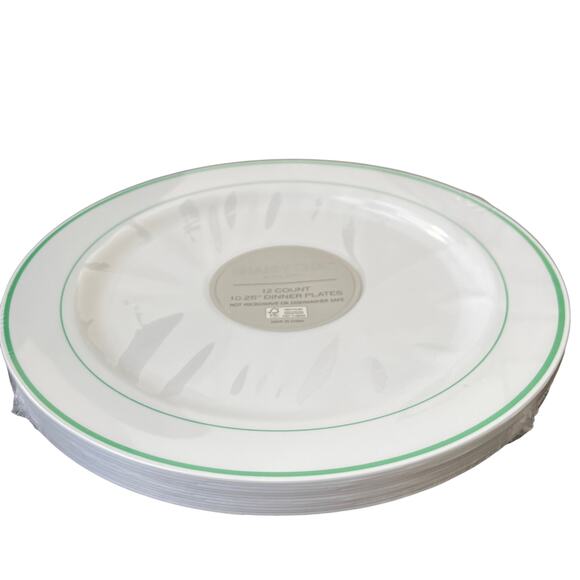 12 Count SHABBY CHIC Summer Green White 10.25" Disposable Dinner Plates NEW - Picture 5 of 11